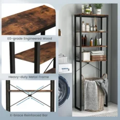 Costway 4-Tier Over The Toilet Storage Rack Freestanding Bathroom Organizer Rustic Brown -Costway GUEST c701e7d7 9e23 42ce 9902 be15915ec52d