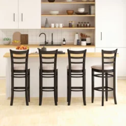 Costway Set Of 4 Bar Stools 31'' Kitchen Dining Chairs With Ergonomic Backrest & Footrest