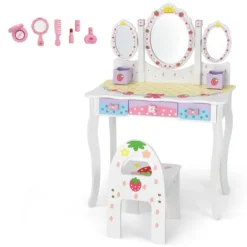 Costway Kids Vanity Princess Makeup Dressing Table Chair Set W/ Tri-fold Mirror White -Costway GUEST c7137f77 801d 4113 ab14 b3e4dace090c