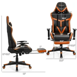 Costway Massage Gaming Chair Reclining Racing Chair With Lumbar Support &Footrest Orange