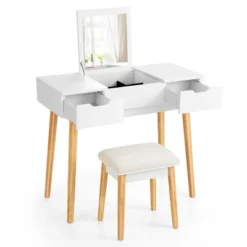 Costway Vanity Table Set W/ Flip Top Mirror Drawers 9 Dividers Makeup Writing Desk -Costway GUEST c72b5298 e001 4ba6 9aa3 7d936b914607