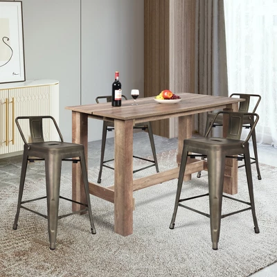 Costway 5 PCS Dining Table Set Kitchen Rectangular Counter Height Table W/ 4 Bar Stools 4 Costway 5 PCS Dining Table Set Kitchen Rectangular Counter Height Table W/ 4 Bar Stools - Image 2