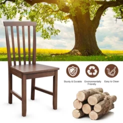 Costway Set Of 2 Dining Chair Brown Kitchen Spindle Back Side Chair With Solid Wooden Legs -Costway GUEST c7be2238 d500 426b 95fe b154422d42cf