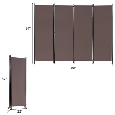 Costway 4-Panel Room Divider Folding Privacy Screen W/Steel Frame Decoration Brown 4 Costway 4-Panel Room Divider Folding Privacy Screen W/Steel Frame Decoration Brown - Image 2