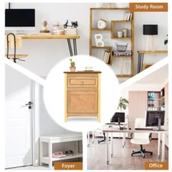 Costway 2PCS Nightstand With Drawer Accent Side End Table Storage Cabinet WhiteNatural -Costway GUEST c83864ed 15b7 487a a5ed b1e97447665c