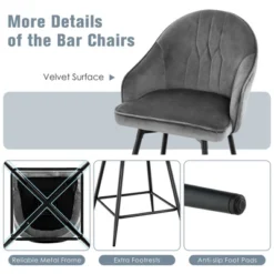 Costway Set Of 2 Velvet Bar Stools Swivel Counter Height Dining Chair With Metal Legs Gray -Costway GUEST c8db0e52 0e45 4051 a6a3 4b172830db89