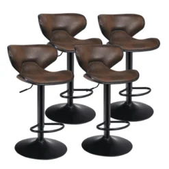 Costway Set Of 4 Adjustable Bar Stools Swivel Bar Chairs Pub Kitchen Retro Brown -Costway GUEST c94901bf 3154 46c2 ad79 8059d23e2426