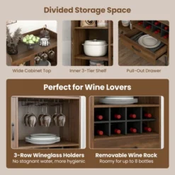 Costway Kitchen Storage Cabinet Sideboard With 3-Row Wineglass Holder Removable Rack Tempered Glass Door & Anti-Tipping Kits -Costway GUEST c958d9a2 2bc6 4153 ae13 ca9c53b3afb0