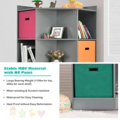 Costway 3-Tier Kid Storage Shelf Cubes W/3 Baskets Corner Cabinet Organizer Gray -Costway GUEST c96c2115 09d2 448b 8c5e 45ea48b90138