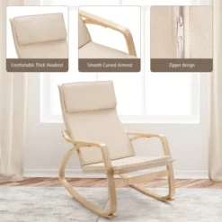 Costway Modern Bentwood Rocking Chair Fabric Upholstered Relax Rocker Lounge Chair GrayBeige -Costway GUEST c96ddfcb 1d12 4c12 ba43 8d732736c29a