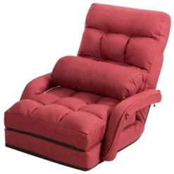 Costway Folding Floor Armchair W/ 6-position Adjustable Back & Lumbar Pillow RedGrey -Costway GUEST c9a98c8c 94c9 461e bf86 7bc83eb586fd