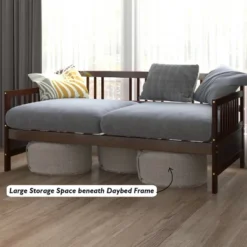 Costway Twin Size Wooden Slats Daybed Bed Sofa Support Platform Sturdy W/Rails White/Cherry -Costway GUEST c9ad2aad 0726 4a6a 9466 ba6c3b875611
