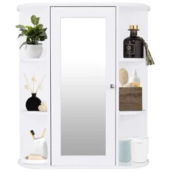 Costway Bathroom Cabinet Single Door Shelves Wall Mount Cabinet W/ Mirror Organizer -Costway GUEST c9b6d457 eddf 494d a06f e5111c6dc183