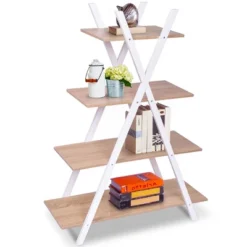 Costway 4-Tier Bookshelf Storage Display Shelves Bookcase Ladder X-Shape Brown/Black -Costway GUEST c9d24b24 5ba7 4804 9f0a e565323bfca0