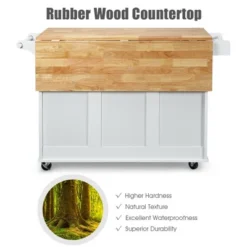 Costway Drop-Leaf Kitchen Island Trolley Cart Wood Storage Cabinet W/ Spice Rack White -Costway GUEST c9f2811b 179a 407a 8eb2 f76bfe8b2248