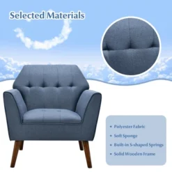 Costway Modern Tufted Fabric Accent Chair Upholstered Armchair With Rubber Wood Legs Blue/Grey 18 Costway Modern Tufted Fabric Accent Chair Upholstered Armchair With Rubber Wood Legs Blue/Grey -Costway GUEST ca2b3d59 0d93 4995 981b 8445c0c00c61