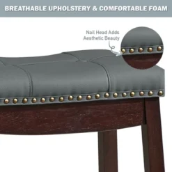 Costway Set Of 2 Nailhead Saddle Bar Stools 24'' Counter Stools Brown/White With Grey Cushion -Costway GUEST ca32c85e f3b2 4e0a 8db7 e29132b6c287