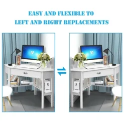 Costway Triangle Computer Desk Corner Office Desk Laptop Table W/ Drawer Shelves Rustic White -Costway GUEST ca92b992 c863 41f4 ab06 31038d48bce5