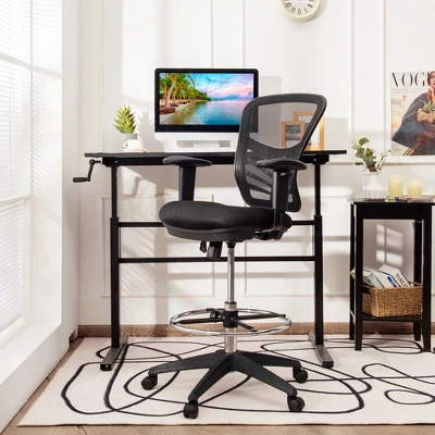 Costway Mesh Drafting Chair Office Chair W/Adjustable Armrests & Foot-Ring 3 Costway Mesh Drafting Chair Office Chair W/Adjustable Armrests & Foot-Ring