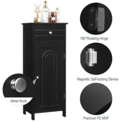 Costway Bathroom Floor Cabinet Storage Organizer Free-Standing W/ Drawer GreyBlackBrown -Costway GUEST cad48049 afb9 4a79 8fd7 672234687ed1