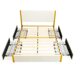 Costway FullQueen Size Upholstered Bed Frame Wooden Slatted Adjustable Headboard 4 Drawers