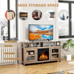 Costway 58'' Fireplace TV Stand W/18'' 1500W Electric Fireplace Up To 65'' Grey -Costway GUEST caef01a5 09ab 4c04 b2ae 2efc155cc633