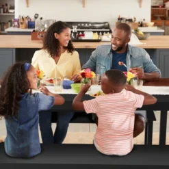 3pcs Dining Set Modern Studio Collection Table With 2 Benches Wood Legs Black -Costway GUEST caef7b9b 328f 4eb6 9500 152280a779d7