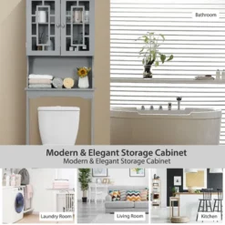 Costway Over The Toilet Bathroom Spacesaver Organizer W/ Adjustable Shelf & Doors Grey -Costway GUEST cb124a4e c3e0 4e95 a9c0 cf4b30720e9e