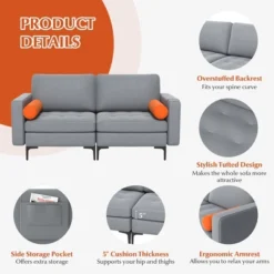 Costway Modern Loveseat 2-Seat Sofa Couch W/ 2 Bolsters Side Storage Pocket Ash Grey 19 Costway Modern Loveseat 2-Seat Sofa Couch W/ 2 Bolsters Side Storage Pocket Ash Grey -Costway GUEST cb4000ba d418 4059 83bf 1b8822c71fd5
