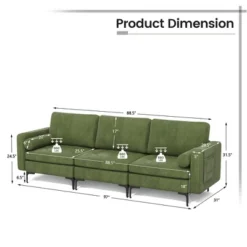 Costway Modular 3-Seat Sofa Couch W/ Socket USB Ports & Side Storage Pocket Army Green -Costway GUEST cb52a1f4 6b67 4d52 a4d7 93d5754aec5a