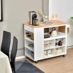 Costway Kitchen Island Trolley Cart On Wheels With Storage Open Shelves & Drawer White/Brown -Costway GUEST cb575784 d4cb 4c4b af74 cc5e406e3ecf