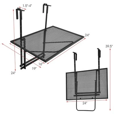 Costway Folding Hanging Table Adjustable Balcony Railing Table Patio Deck Black 5 Costway Folding Hanging Table Adjustable Balcony Railing Table Patio Deck Black - Image 3