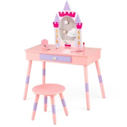 Costway Kids Vanity Set Princess Makeup Pretend Play Dressing Mirror Castle Girls Pink -Costway GUEST cb98294b c0d6 4245 b584 0d3b8d98fa09