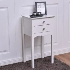 Costway 2 PCS Side Table End Accent Table Night Stand W/ 2 Drawers White -Costway GUEST cbc53b6e f47b 4aa5 8a05 861d99eb3112