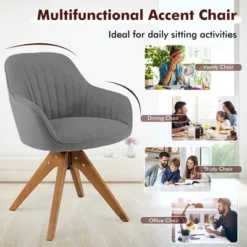 Costway Modern 360 Degree Swivel Accent Chair W/ Linen Fabric & High-density Sponge Yellow/Brown/White/Grey/Red -Costway GUEST cbe4d2dc f54a 4085 bad1 01b50df8df2e