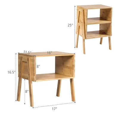Costway Set Of 2 Bamboo Nightstand Stackable Sofa Table Bedside Table With Storage Shelf 4 Costway Set Of 2 Bamboo Nightstand Stackable Sofa Table Bedside Table With Storage Shelf - Image 2