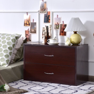 Costway 2-Drawer Dresser Horiztonal Organizer W/Handle Wood End Table Nightstand 4 Costway 2-Drawer Dresser Horiztonal Organizer W/Handle Wood End Table Nightstand - Image 2