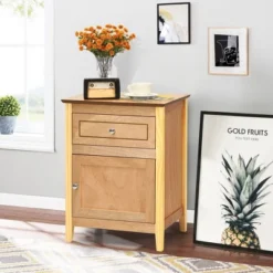 Costway 2PCS Nightstand With Drawer Accent Side End Table Storage Cabinet WhiteNatural -Costway GUEST cc446f3e ef12 48d6 9919 7ce2fb0b82f3