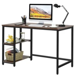 Costway 47'' Computer Desk Office Study Table Workstation Home W/ Adjustable Shelf Rustic Black/Coffee/Brown -Costway GUEST cc4f3ebe 0eb7 4922 a5b2 b634e3bfe1dc