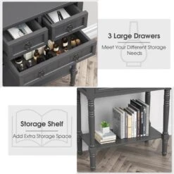 Costway Console Entryway Table W/ 3 Drawers Open Shelf For Hallway Living Room Dark Grey -Costway GUEST cc73e901 0db2 4593 bcca 0777b0f0452d
