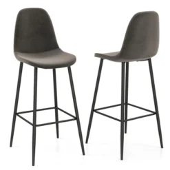 Costway Set Of 2 Bar Stools 29.5'' Velvet Upholstered High Back Bar Chairs Kitchen Brown/Grey 17 Costway Set Of 2 Bar Stools 29.5'' Velvet Upholstered High Back Bar Chairs Kitchen Brown/Grey -Costway GUEST ccd64511 547b 4652 a455 31d365c0f312