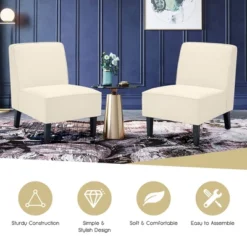 Costway Modern Armless Accent Chair Fabric Single Sofa WithRubber Wood Legs Beige/Gray -Costway GUEST cce3f03e 6822 4543 9860 feeb8773277b