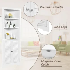 Costway Bathroom Corner Floor Cabinet Tall Bathroom Storage Cabinet W/ Shelves -Costway GUEST cd3ad8de f443 44ac 9eea aae2eb5b251d