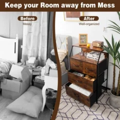 Costway 4 Drawer Dresser Tall Wide Storage Organizer Unit W/ Wooden Top Fabric Bins 16 Costway 4 Drawer Dresser Tall Wide Storage Organizer Unit W/ Wooden Top Fabric Bins -Costway GUEST cd473fba 94b7 4a92 9572 a6789a781ef3