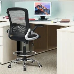 Costway Mesh Drafting Chair Mid Back Office Chair Adjustable Height Flip-Up Arm Black -Costway GUEST cd7b21a6 4cb4 4725 92df 24505828ddc6