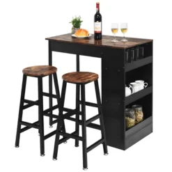 Costway 3 Pieces Bar Table Set Industrial Counter With Storage Black -Costway GUEST cd94c8e9 c544 4393 a60d bc1742959ca7