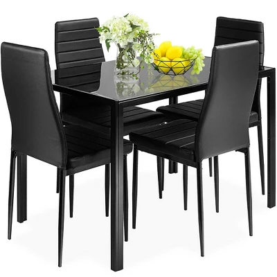 Costway 5 Piece Kitchen Dining Set Glass Metal Table 30" And 4 Chairs Breakfast Furniture Black 3 Costway 5 Piece Kitchen Dining Set Glass Metal Table 30" And 4 Chairs Breakfast Furniture Black