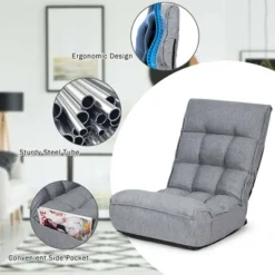 Costway 4-Position Floor Chair Folding Lazy Sofa W/Adjustable Backrest& Headrest Gray 19 Costway 4-Position Floor Chair Folding Lazy Sofa W/Adjustable Backrest& Headrest Gray -Costway GUEST cdc1a7bd 93f4 47f1 92ff 58b83f2009aa