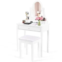 Costway Wooden Vanity Makeup Dressing Table Stool Set Bathroom White -Costway GUEST cde811e0 a5fd 4346 a1d2 cf1a9be64f3e