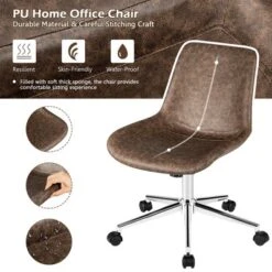 Costway Mid Back Office Chair Armless Adjustable PU Leather Task Swivel Chair -Costway GUEST ce09f002 a32e 4a2b ae5e 8ddaf9672160